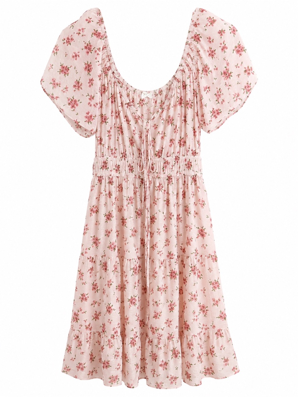 Altar'd State Blush Pink Floral Tie-Front Smocked Midi Dress
